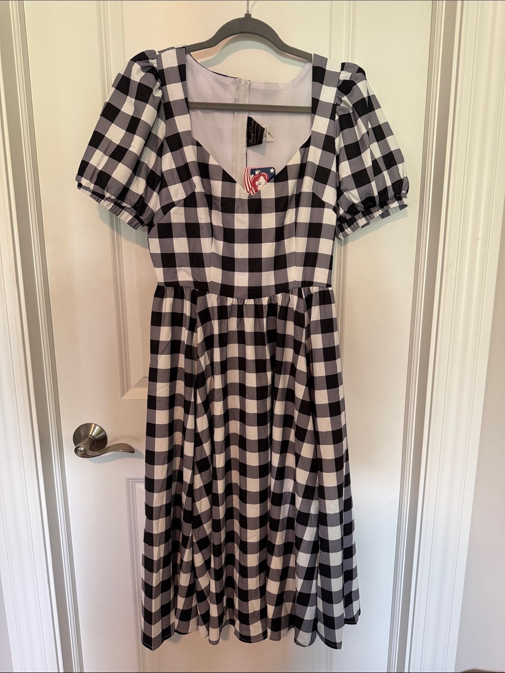 Pinup Couture Black and White Gingham Puff-Sleeve Dress